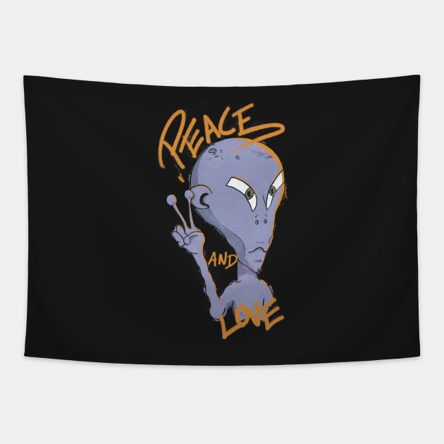 I Have Brought Peace And Love Alien Illustration Tapestry by ced-