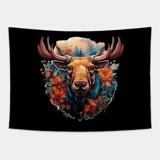 Moose Colorful Floral Tapestry