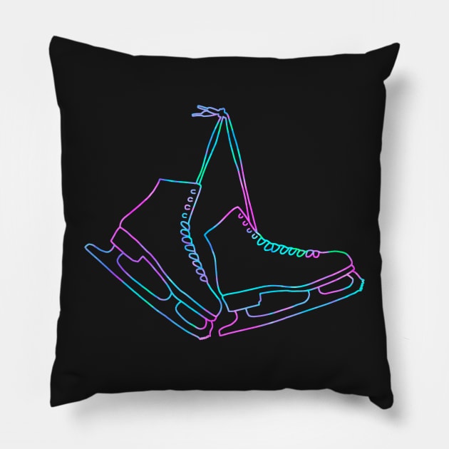 Neon hanging ice skates outline Pillow by Becky-Marie