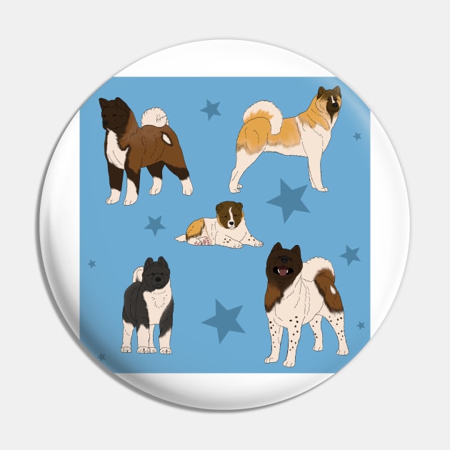 Akita American Pattern Blue Pin by TrapperWeasel