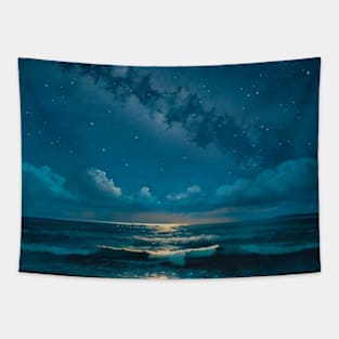 Milky Way Galaxy Above A Serence Beach Tapestry