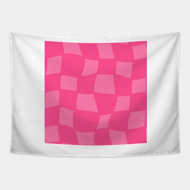 Abstract Warped Checker Board - Hot Pink Tapestry by JuneNostalgia