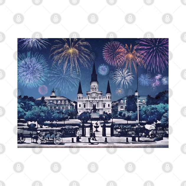 New Orleans Fireworks Iconic Cityscape by Little Shop of Nola