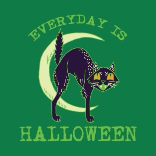 Everyday Is Halloween - Kitschy Cute Vintage Green Halloween Cat T-Shirt