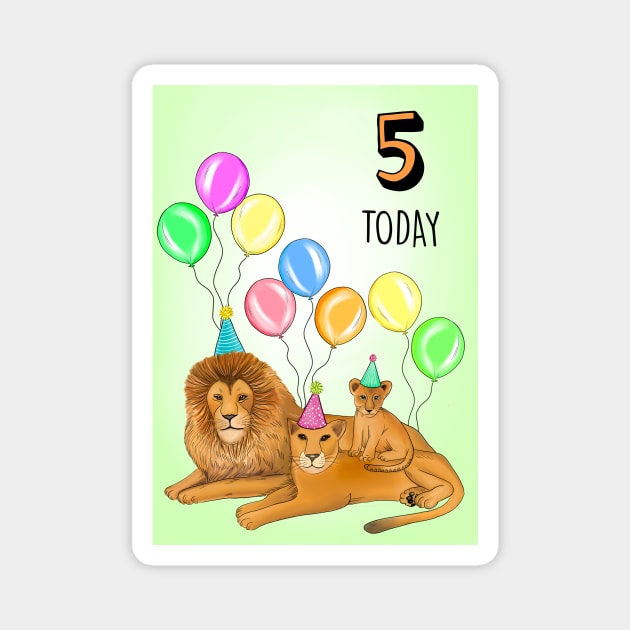 LION FAMILY 5TH BIRTHDAY Magnet by Poppy and Mabel