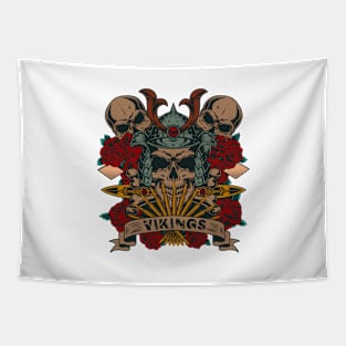 Skull vikings color Tapestry