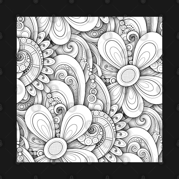 Monochrome Seamless Pattern with Floral Motifs by lissantee