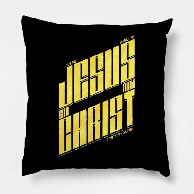 Jesus Christ - God Man - Gold with flowing blood pattern Pillow by Inspired Saints