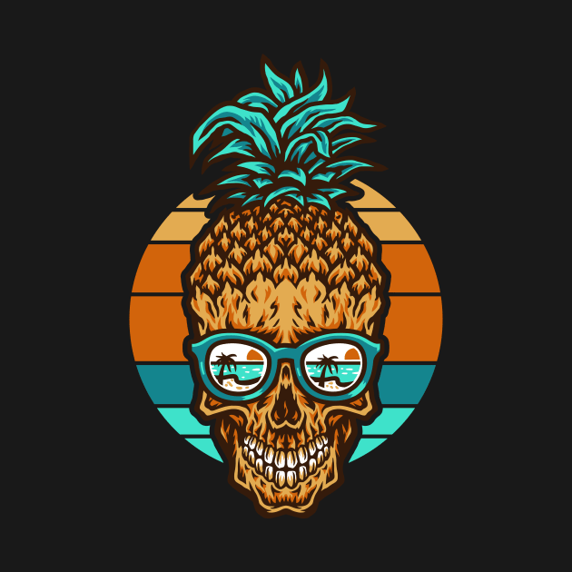 Vintage Retro Sunset Skull Pineapple Beach Holiday by anubis1986