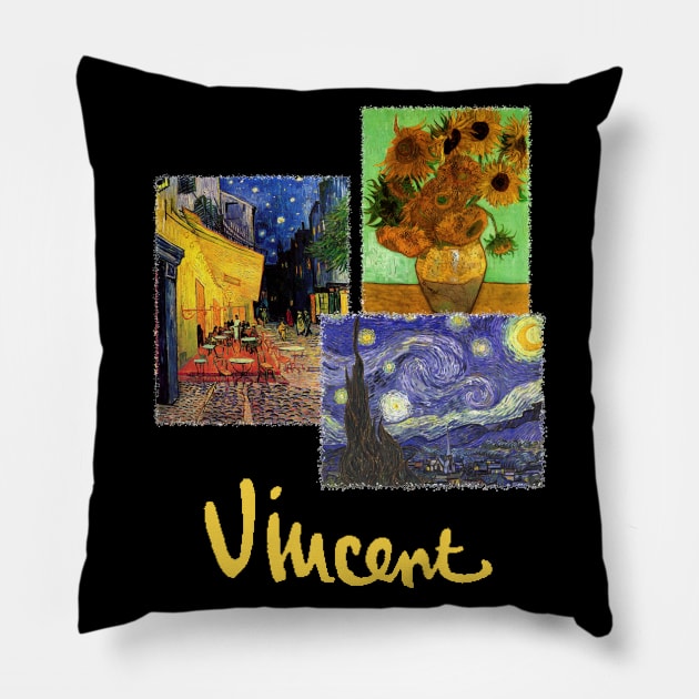 3 Famous Vincent van Gogh Paintings Pillow by MasterpieceCafe