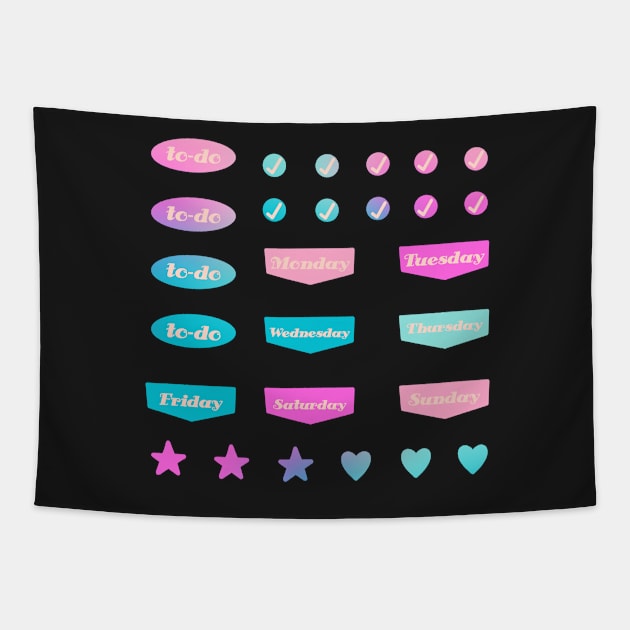 Back to School Teal and Fuchsia Gradient Weekly Planner Tapestry by JuneNostalgia