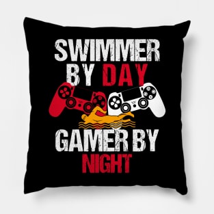 Swimmer By Day Gamer By Night Pillow