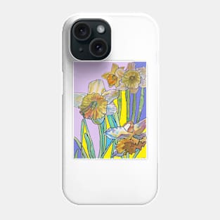 Abstract Yellow Daffodil Watercolor Pattern on Purple Phone Case