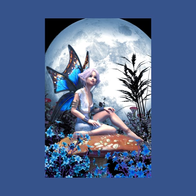 Fairy sitting on a mushroom under the moon by Fantasyart123