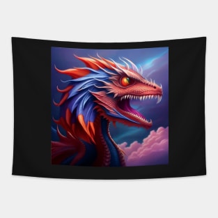 Ferocious Red Dragon with Blue Highlights Tapestry