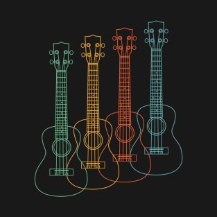 Four Ukulele Outlines Retro Color T-Shirt