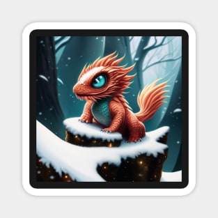 Baby Red Dragon on a Snowy Rock Magnet