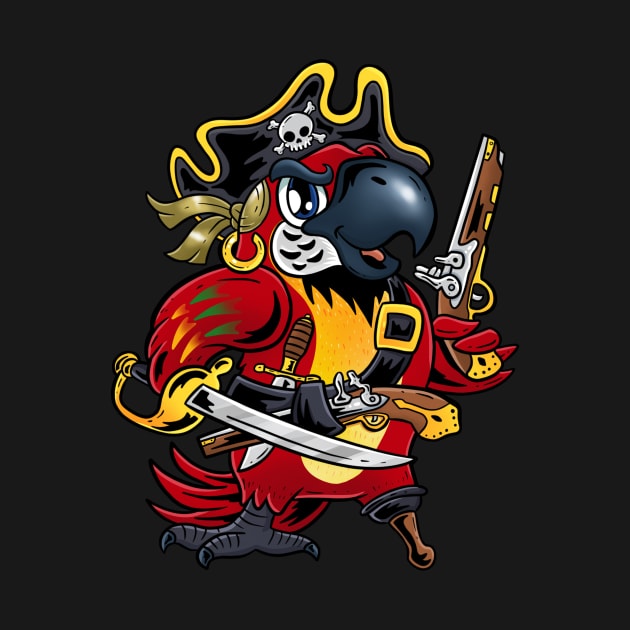 Fiery Buccaneer: Red Pirate Parrot Design by Holymayo Tee