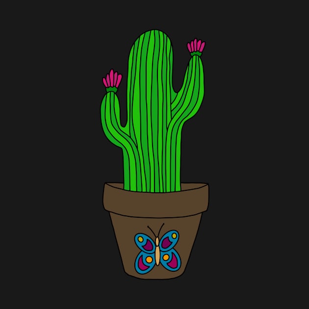 Cute Cactus Design #135: Desert Cactus With Blooms In Butterfly Pot by DreamCactus