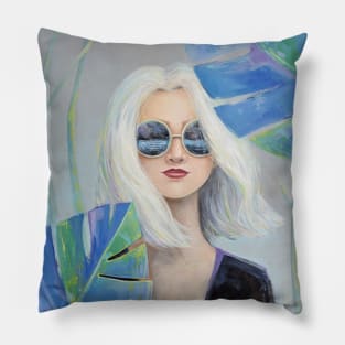 Woman portrait in Tropical Forest Pillow