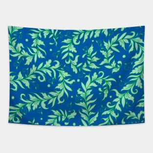 Lacy Leaves Green and Blue Tapestry