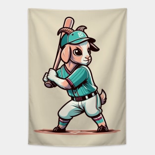 Vintage goat batter - Retro 1990s Cartoon Style Baseball Art Tapestry