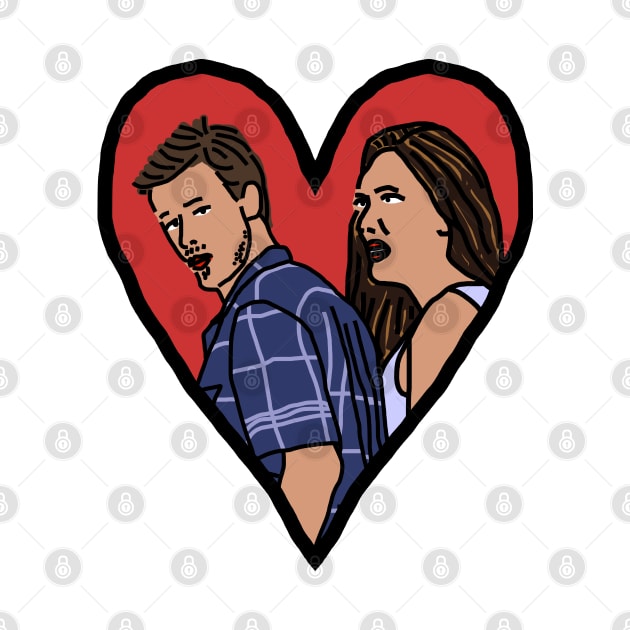 Couple in Valentine Heart Distracted Boyfriend Meme Valentines Day by ellenhenryart