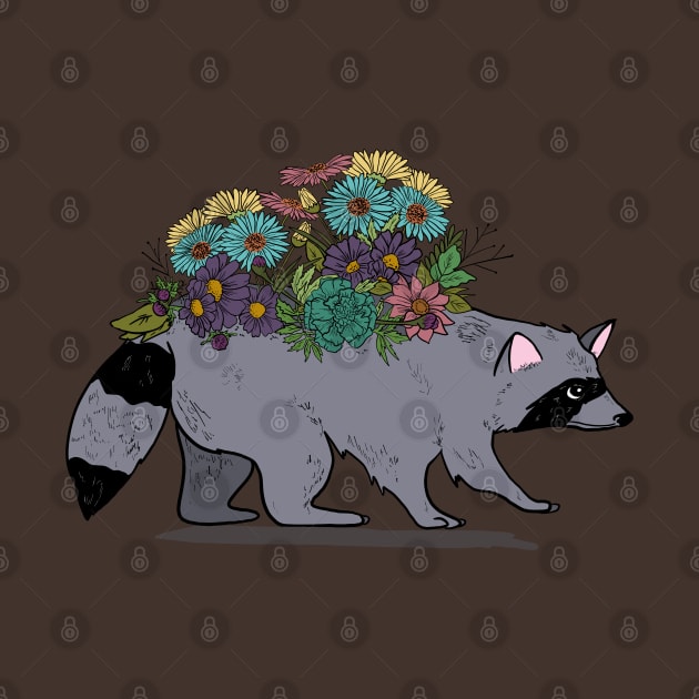 Raccoon with Wildflowers, Trash Panda by ketchambr