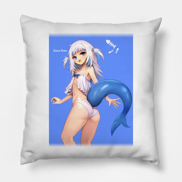 Gawr Gura In UnderWear, Hololive Pillow by SaucyBandit