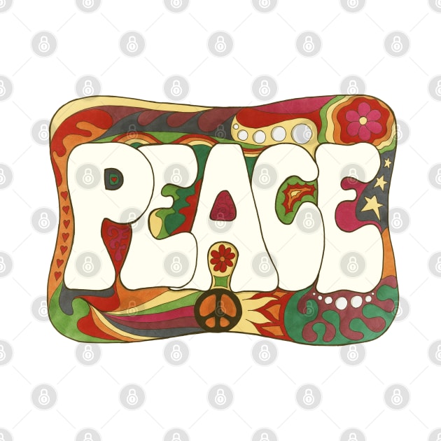 Vintage Psychedelic Peace and Love by Kellie Espie Art