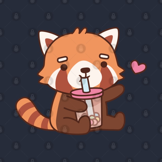 Cute Red Panda Loves Boba Tea by rustydoodle