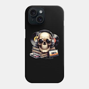 Skull head with headphones and sunglasses in a retro style. Phone Case