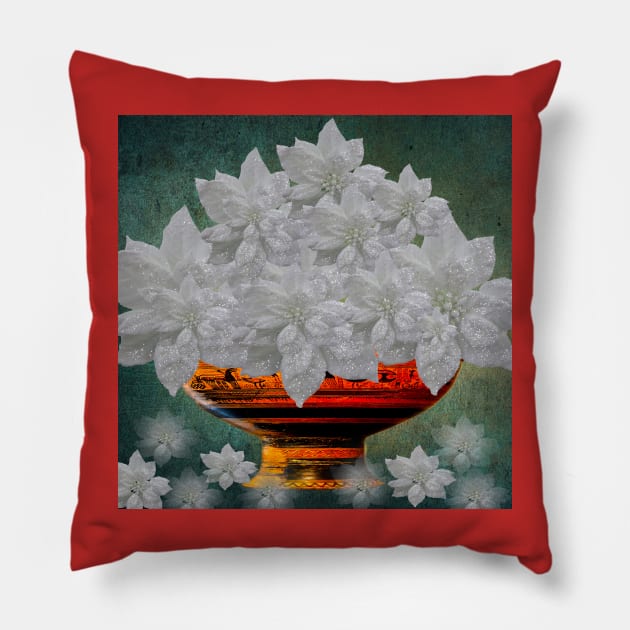 POINSETTIAS SPARKLING IN A BOWL Pillow by Overthetopsm