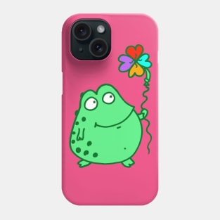 Frog holding rainbow clover balloon! HOT PINK! Phone Case