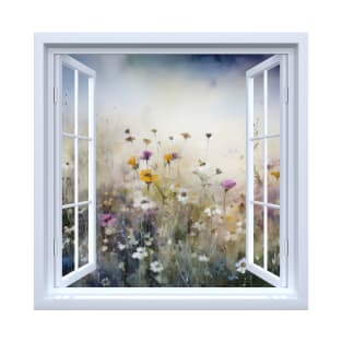 Wild Flower Field Window View T-Shirt