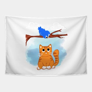 Ginger CAT with Blue bird Tapestry