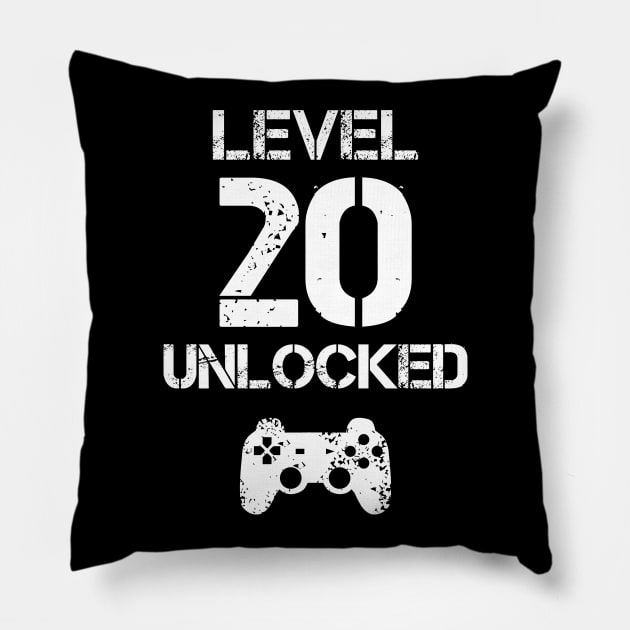 Level 20 Unlocked T-Shirt - 20th Birthday Gift Pillow by Ilyashop