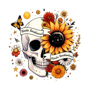 "Kinda Emotional, Kinda Emotionless" Floral Skull T-Shirt