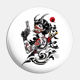 Cyberpunk Samurai Geisha Girl Urban Pop Art Pin