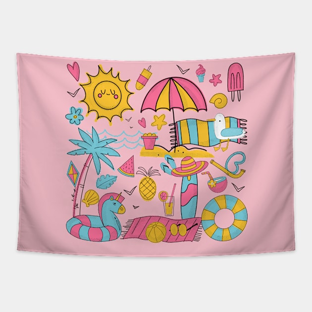 Kawaii Beach Day Tapestry by bruxamagica