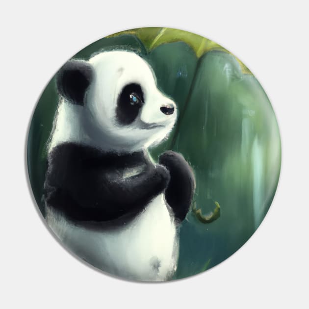 Panda with Leaf Umbrella Pin by maxcode