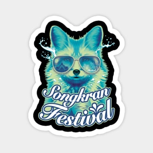 Songkran festival Thailand summer fox tourist wear blue sunglasses water splash Magnet