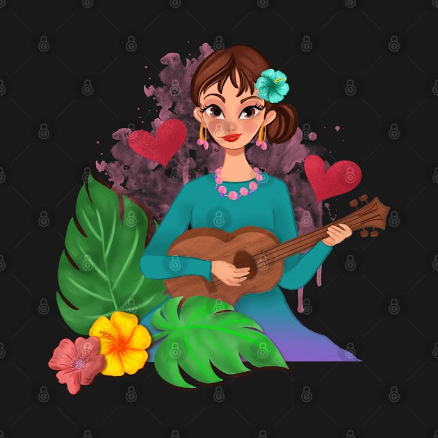 Girl playing a ukulele by PrintAmor