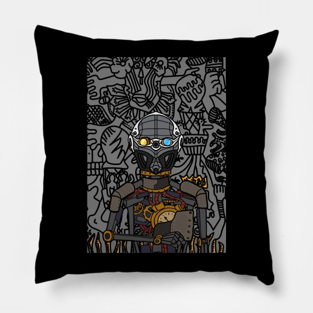 Embrace the Shadows: NFT Character - RobotMask Doodle - The Dark One Edition on TeePublic Pillow by Hashed Art