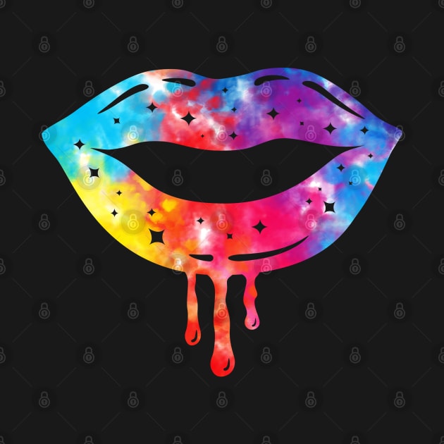 Tie Dye Colorful Rainbow Dripping Lips by lunamoonart