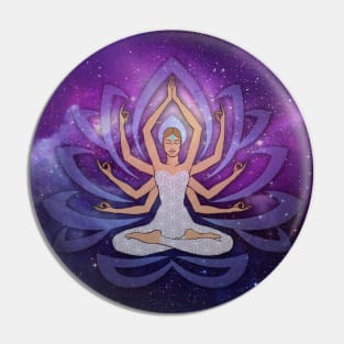 Violet Lotus and Woman with many Arms Pin