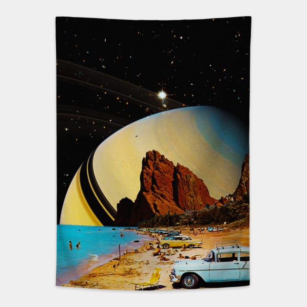 Vacation Days - Space Collage, Retro Futurism, Sci Fi Tapestry by jessgaspar