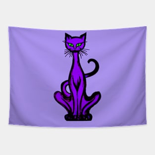 Retro 1970's Funky Groovy Purple Jazz Cat Cartoon Tapestry