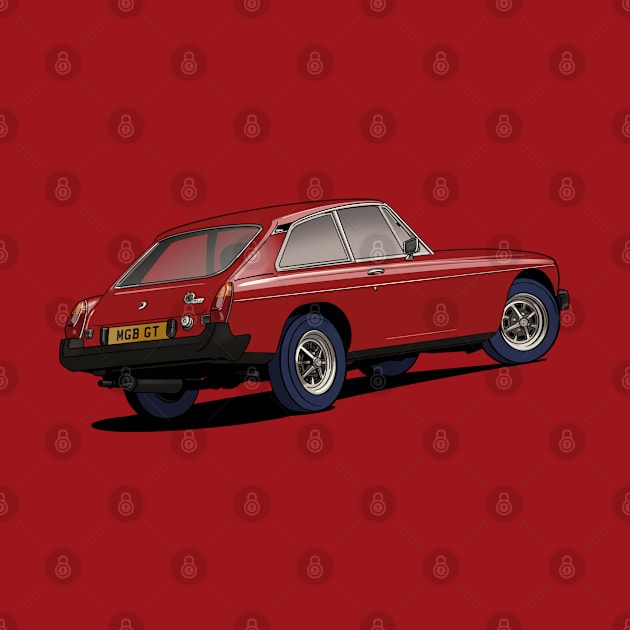 MGB GT classic British sports car in Burgundy red by Webazoot