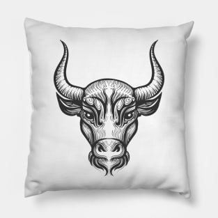 Bull Head Engraving illustration Pillow